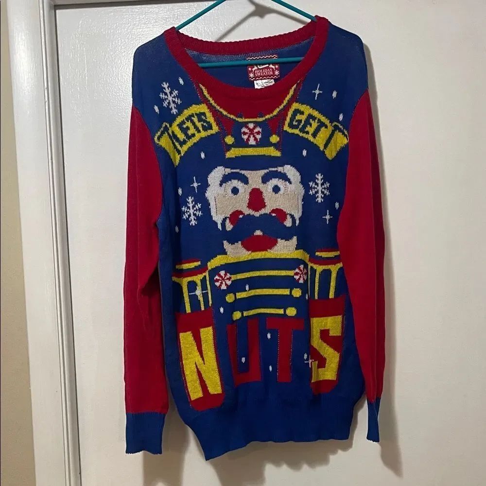 Nutcracker Christmas Sweater - Red, Blue, Yellow size medium